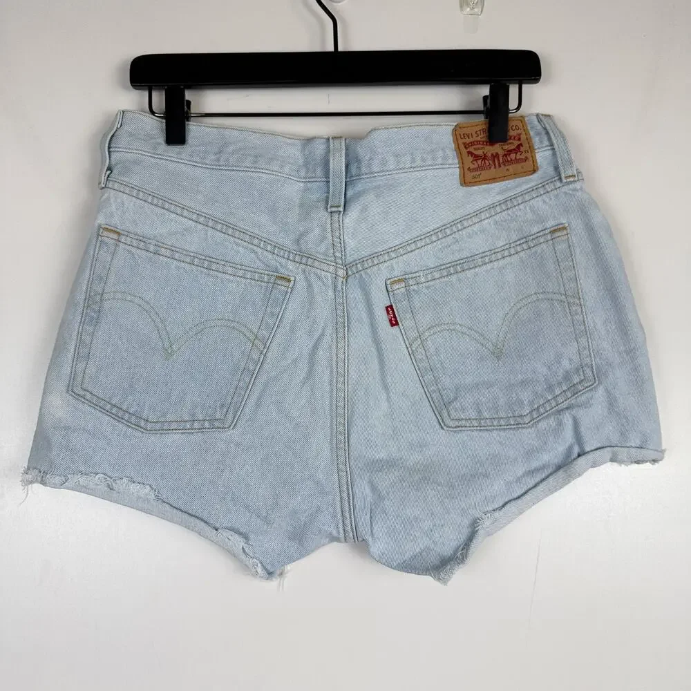 Levi's 501 Original High Rise Cut Off Shorts Light Blue Denim 56327 - W30 30